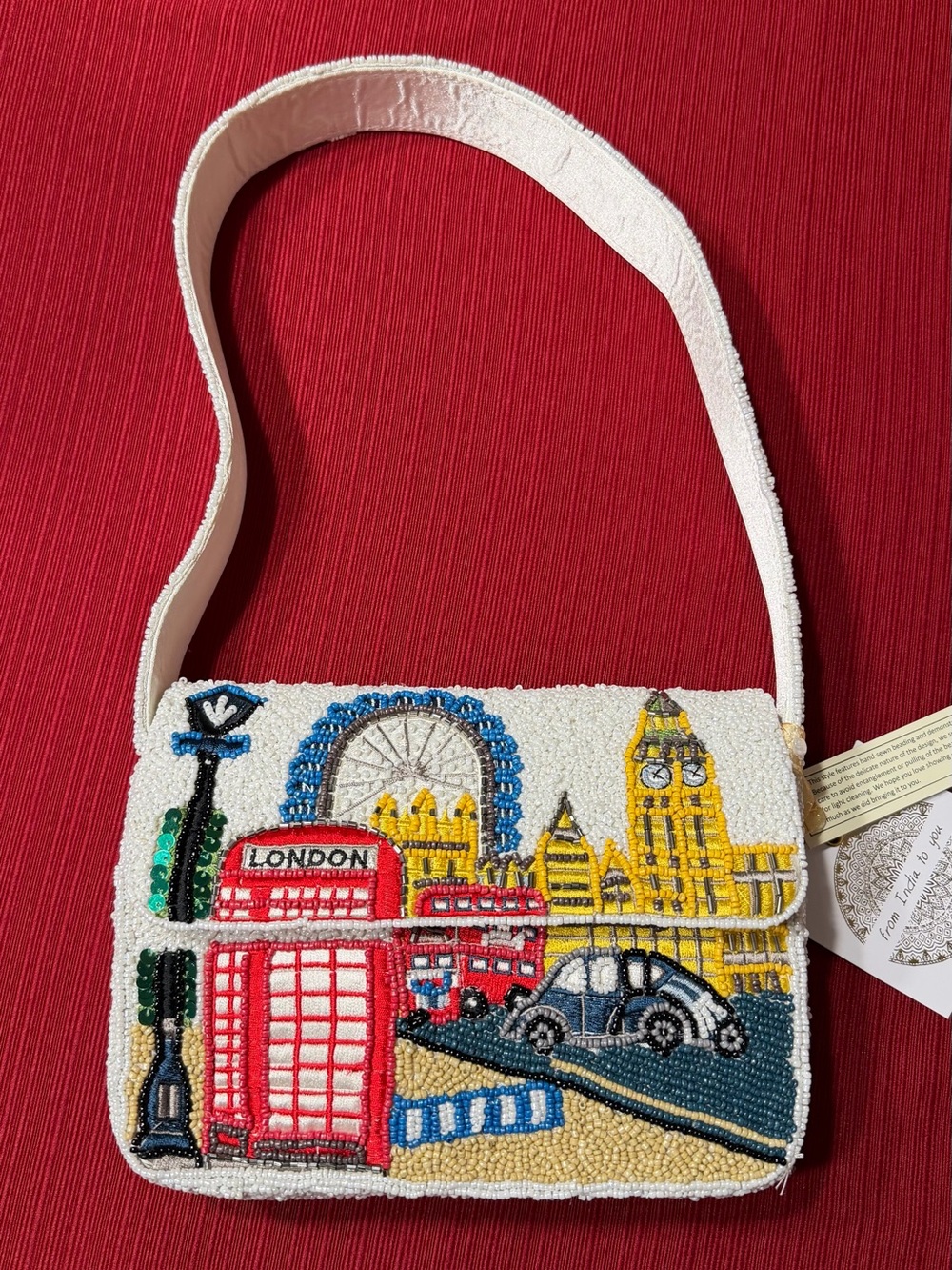 White Beaded London Landmark Shoulder Bag
